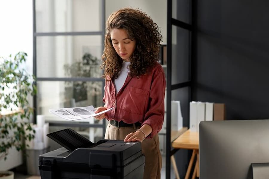 woman is checking office copier price range