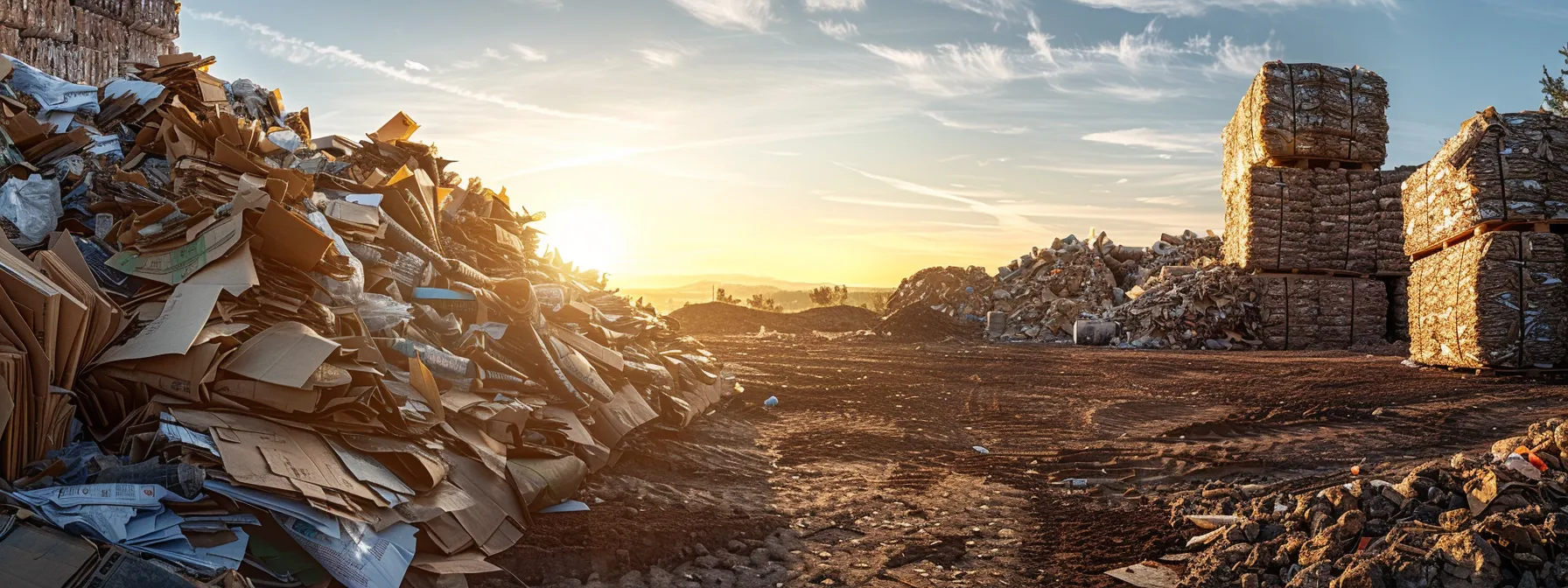 a large stack of non-recyclable paper waste sits in a overflowing landfill, highlighting the environmental impact of traditional printing.